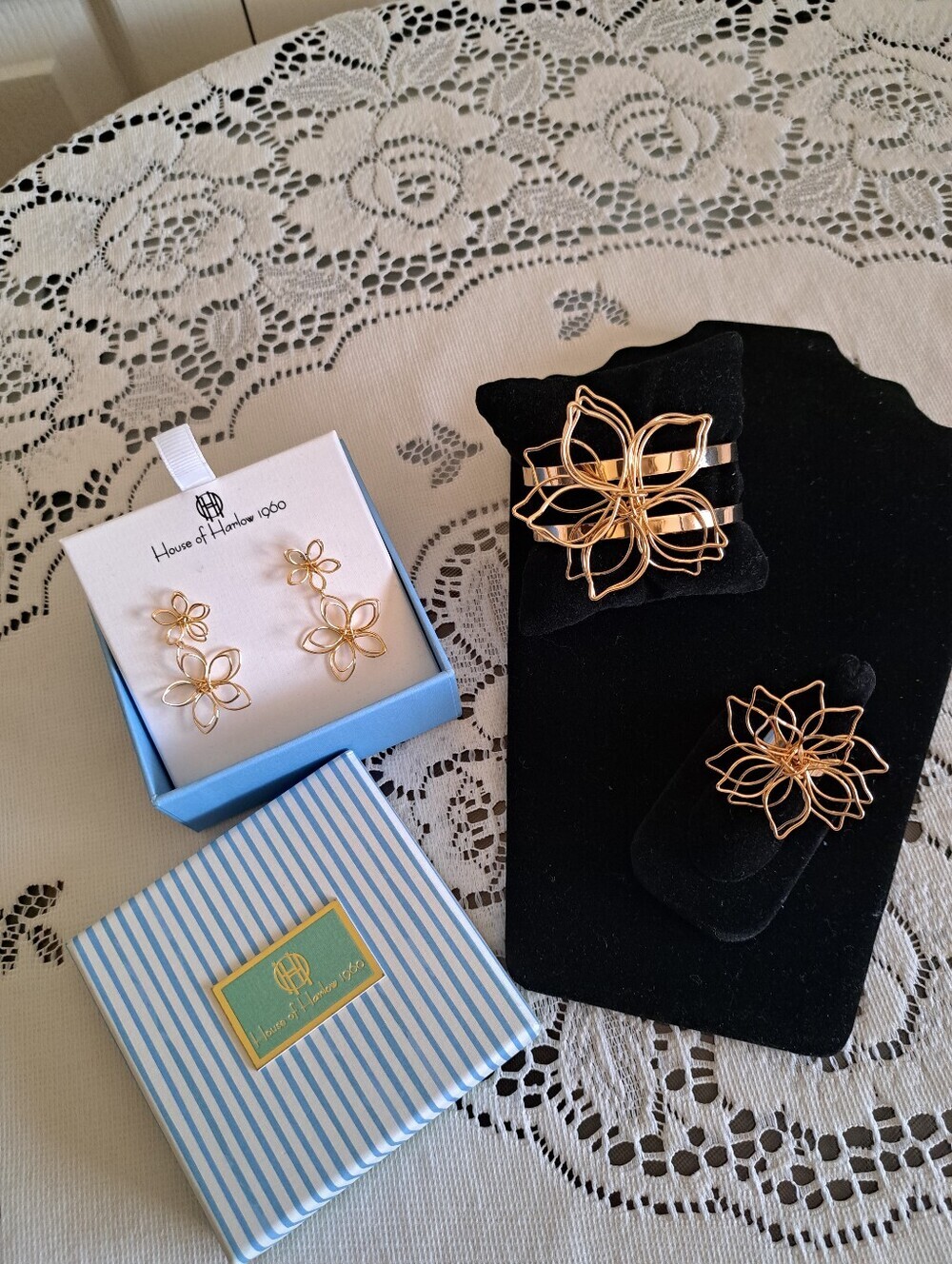 Gold Floral Jewelry Three Piece Set House Of Harlow